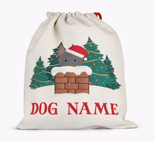 Peeking Dog with Santa Hat: Personalised {breedFullName} Santa Sack 